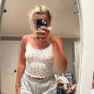 Hollister White and Blue Floral Tank Top